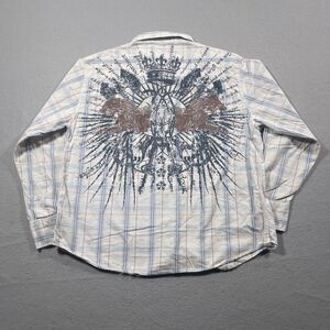 Machine Shirt Mens Size XXL Snap Button Graphic Plaid‎ Western Cowboy